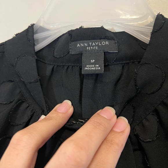 Black Polka Dot Sheer long sleeve with bow sleeves top - Size Small Petite - Picture 7 of 7